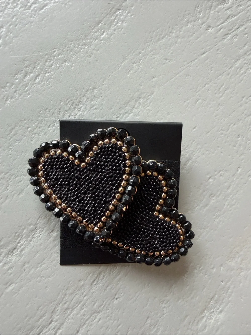 Heart Statement Earrings Black Gold